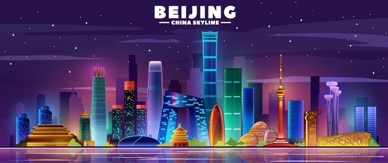北京城市建筑剪影插画线稿平面海报素材