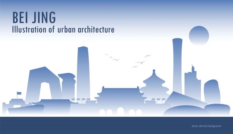 北京城市建筑剪影插画线稿平面海报素材