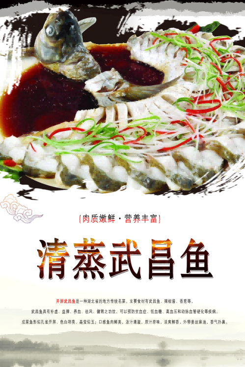湖北美食蒜蓉清蒸开胃开屏武昌鱼海报壁画装饰画7