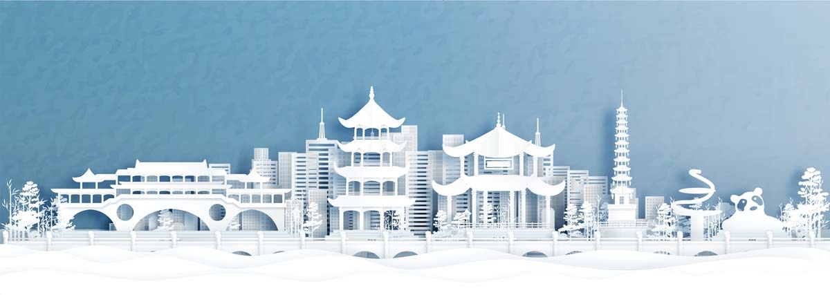 成都城市建筑剪影插画线稿平面海报素材