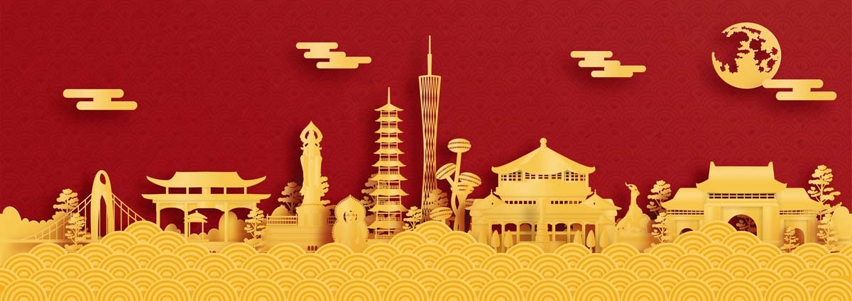 广州城市建筑剪影插画线稿平面海报素材