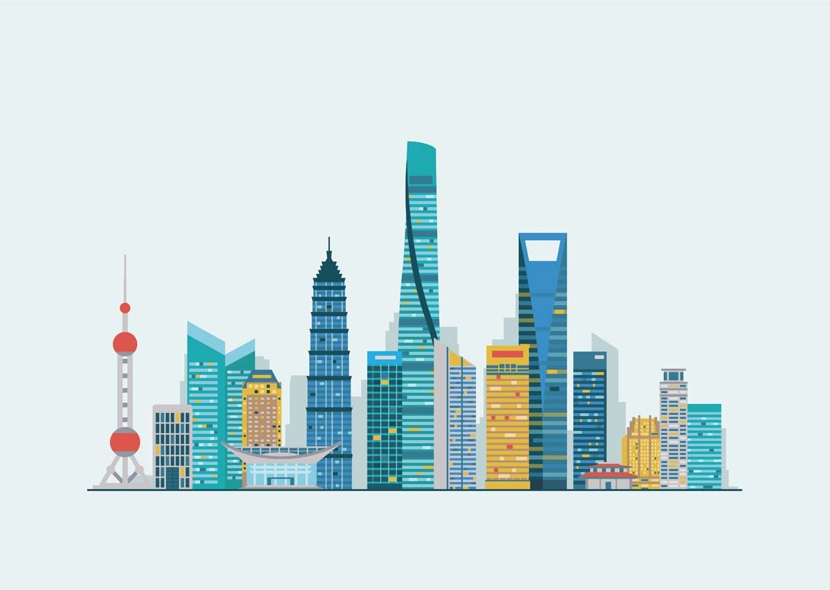 上海城市建筑剪影插画线稿平面海报素材