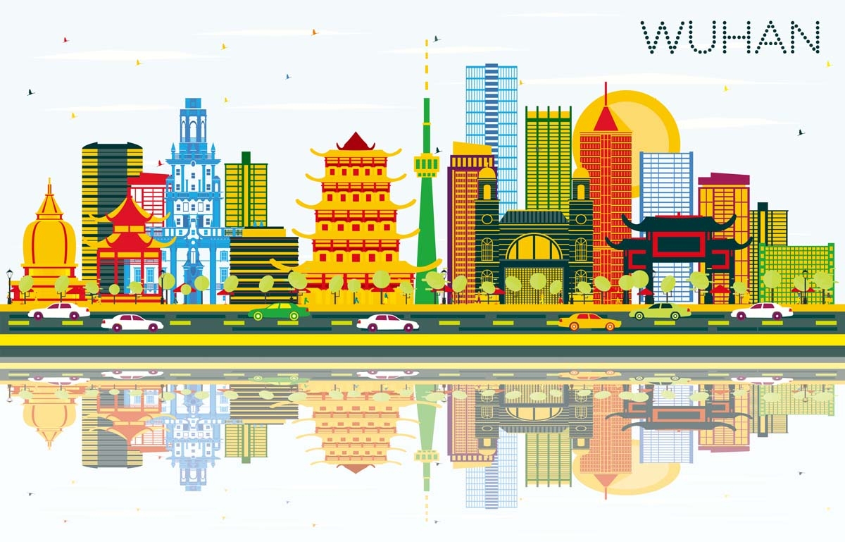 国潮武汉城市建筑线稿插画平面海报素材