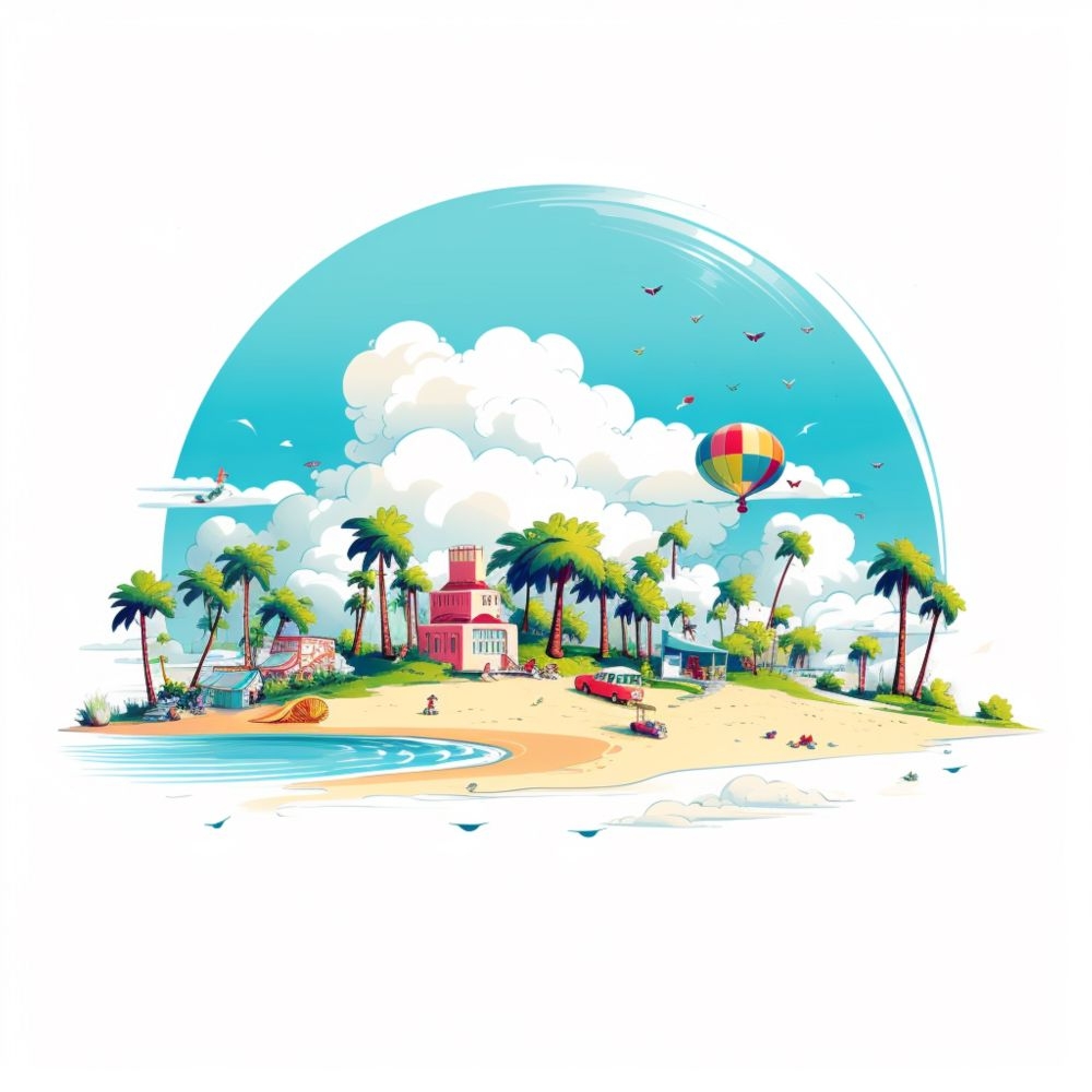 手绘卡通夏天夏日大海边沙滩天空自然风景插画背景展板海报矢量素材图 (23)