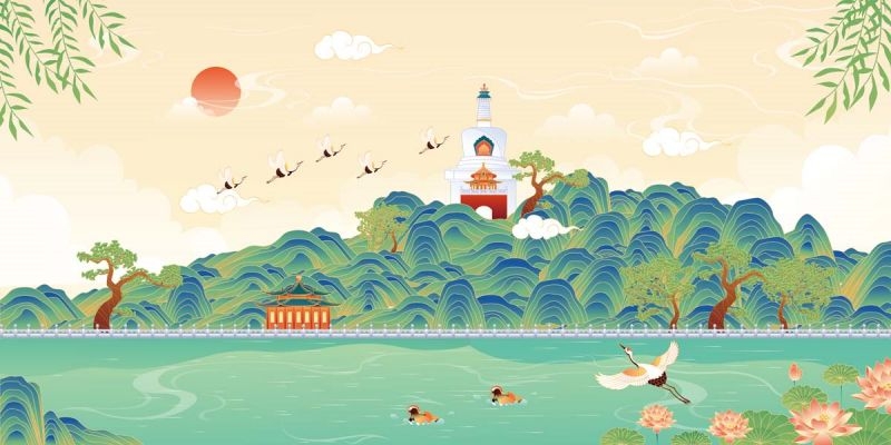 北京城市建筑剪影插画线稿平面海报素材