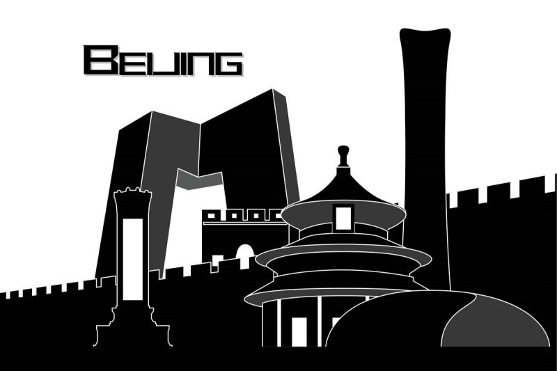 北京城市建筑剪影插画线稿平面海报素材