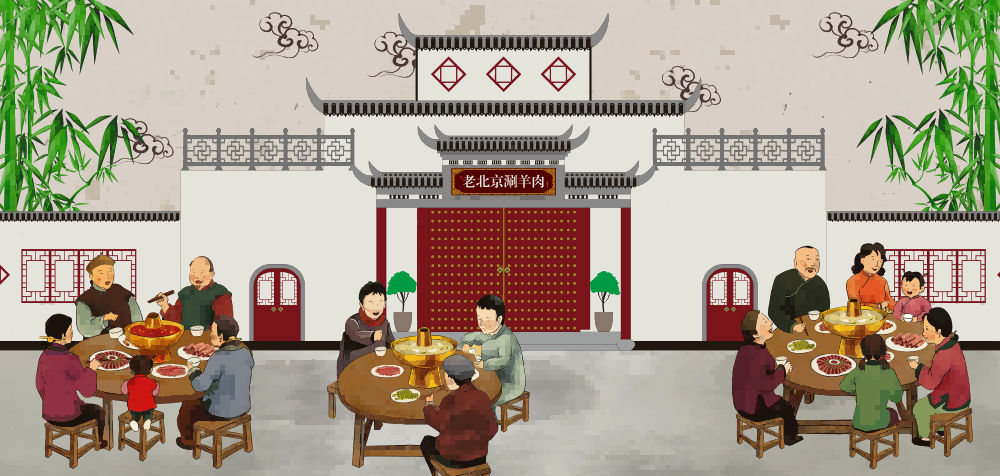 老北京涮羊肉火锅壁画壁纸墙纸背景墙2