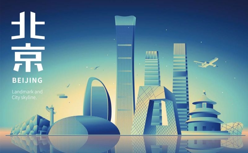 北京城市建筑剪影插画线稿平面海报素材