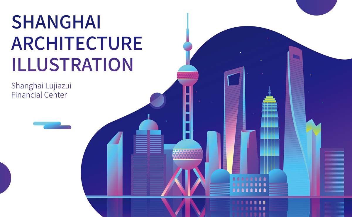上海城市建筑剪影插画线稿平面海报素材