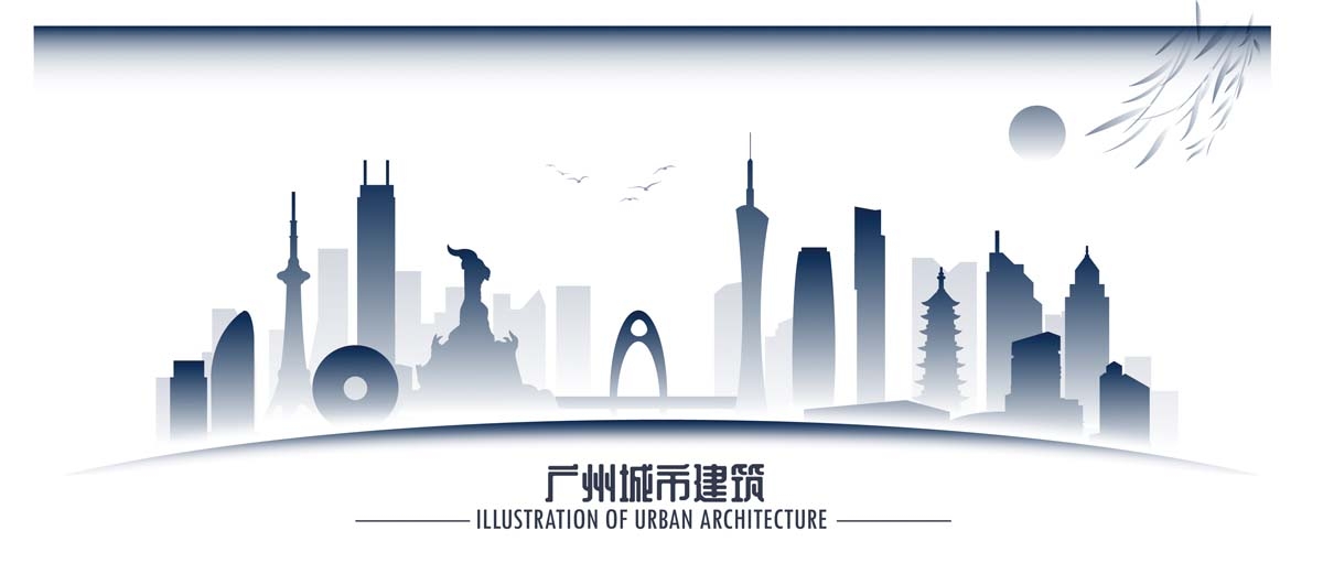 广州城市建筑剪影插画线稿平面海报素材