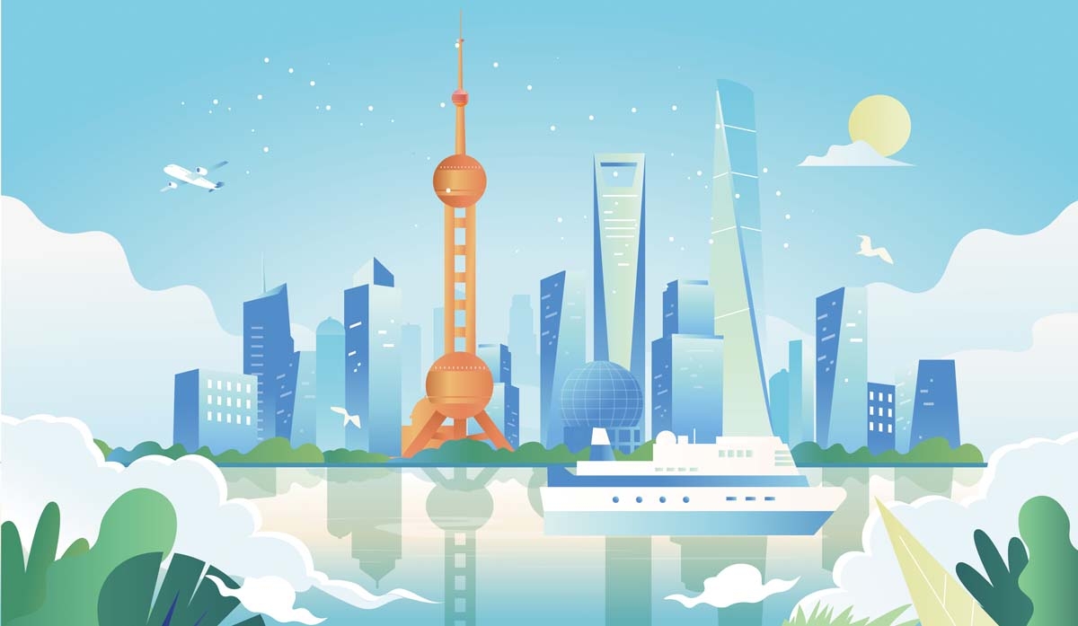 上海城市建筑剪影插画线稿平面海报素材