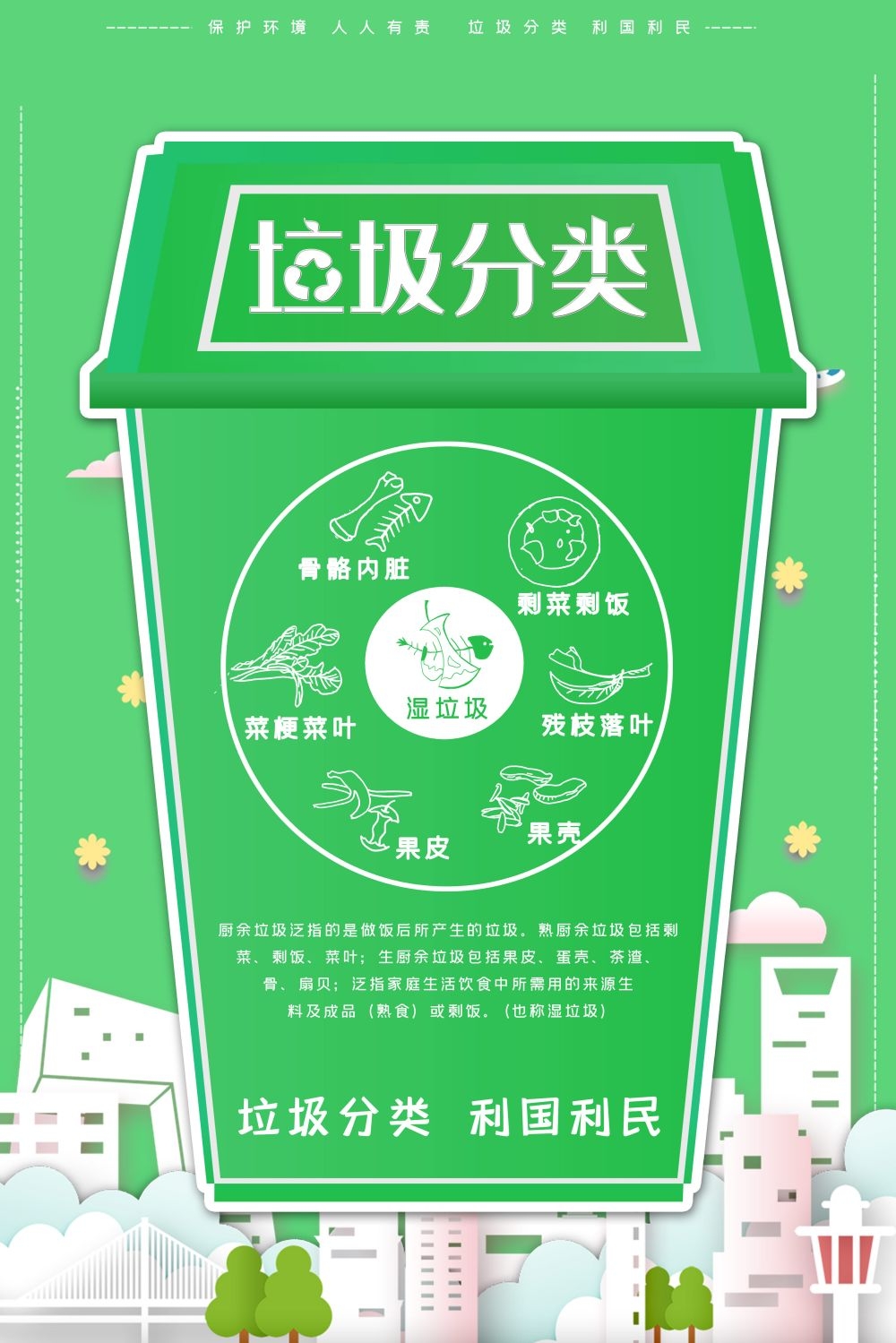 垃圾分类从我做起循环利用绿色环保垃圾不落地海报展板125