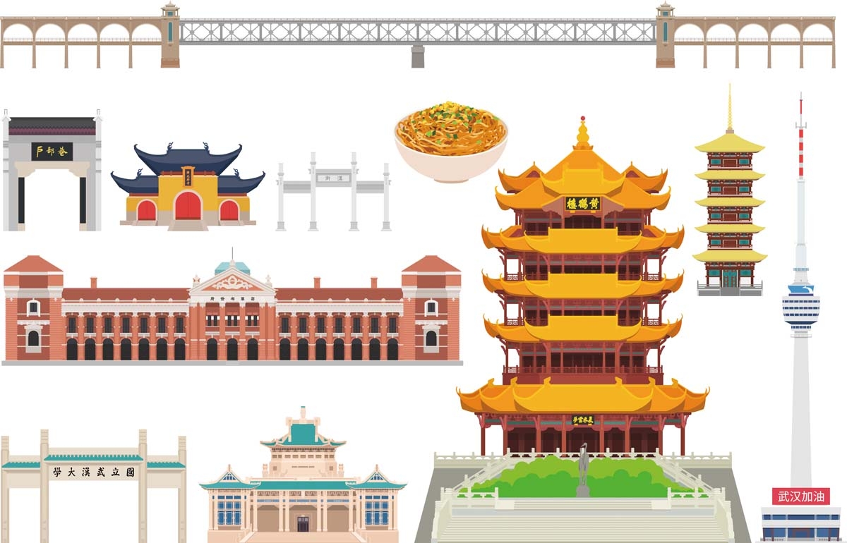 国潮武汉城市建筑线稿插画平面海报素材 (20)