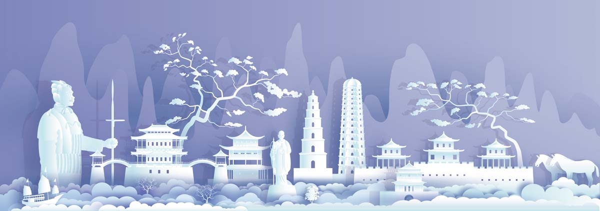 西安城市建筑剪影插画线稿平面海报素材 (8)