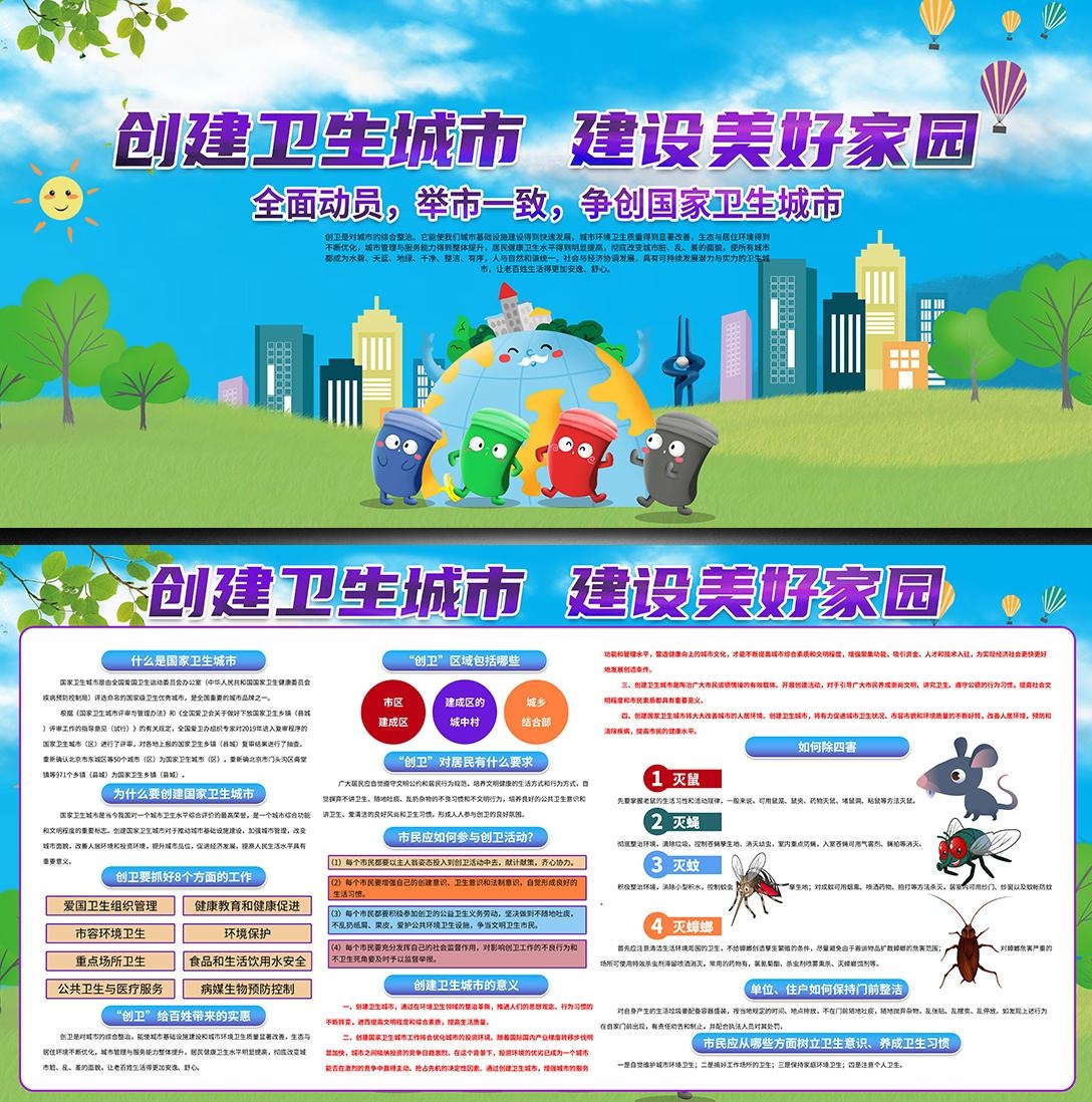 创建全国卫生文明城市主题展板宣传栏板报海报PSD模版素材6