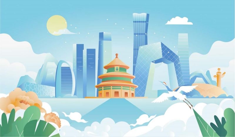 北京城市建筑剪影插画线稿平面海报素材