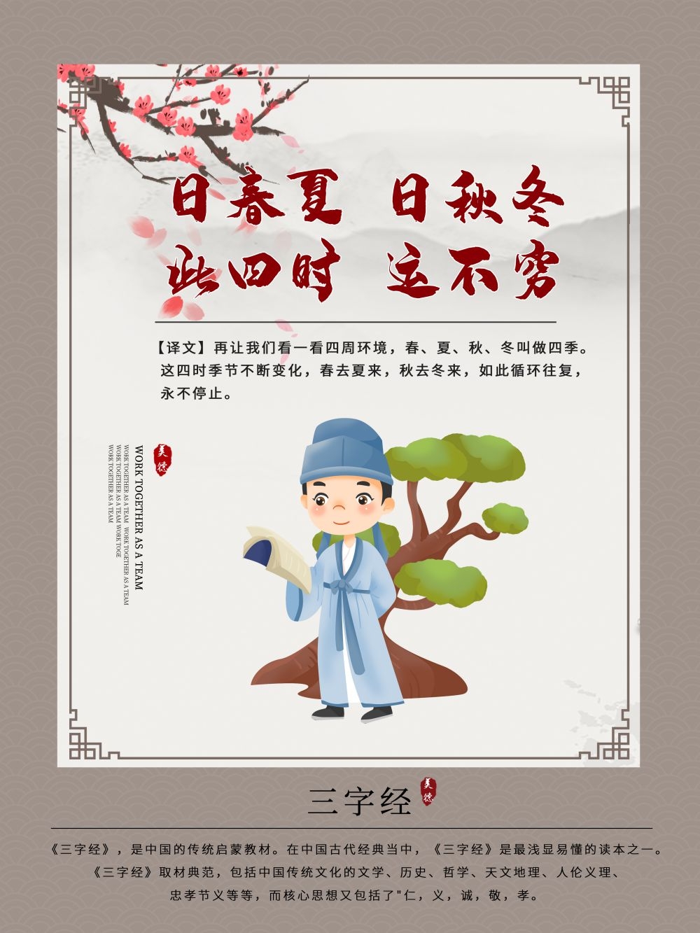 中国风古典传统美德中华文化三字经海报学校宣传展板素材