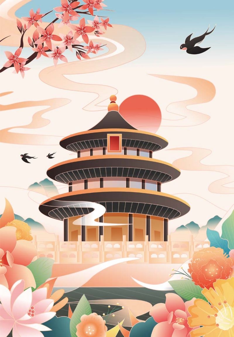 北京城市建筑剪影插画线稿平面海报素材