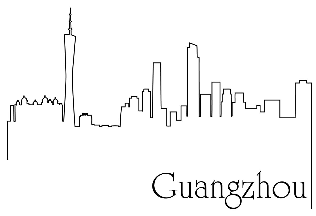 广州城市建筑剪影插画线稿平面海报素材