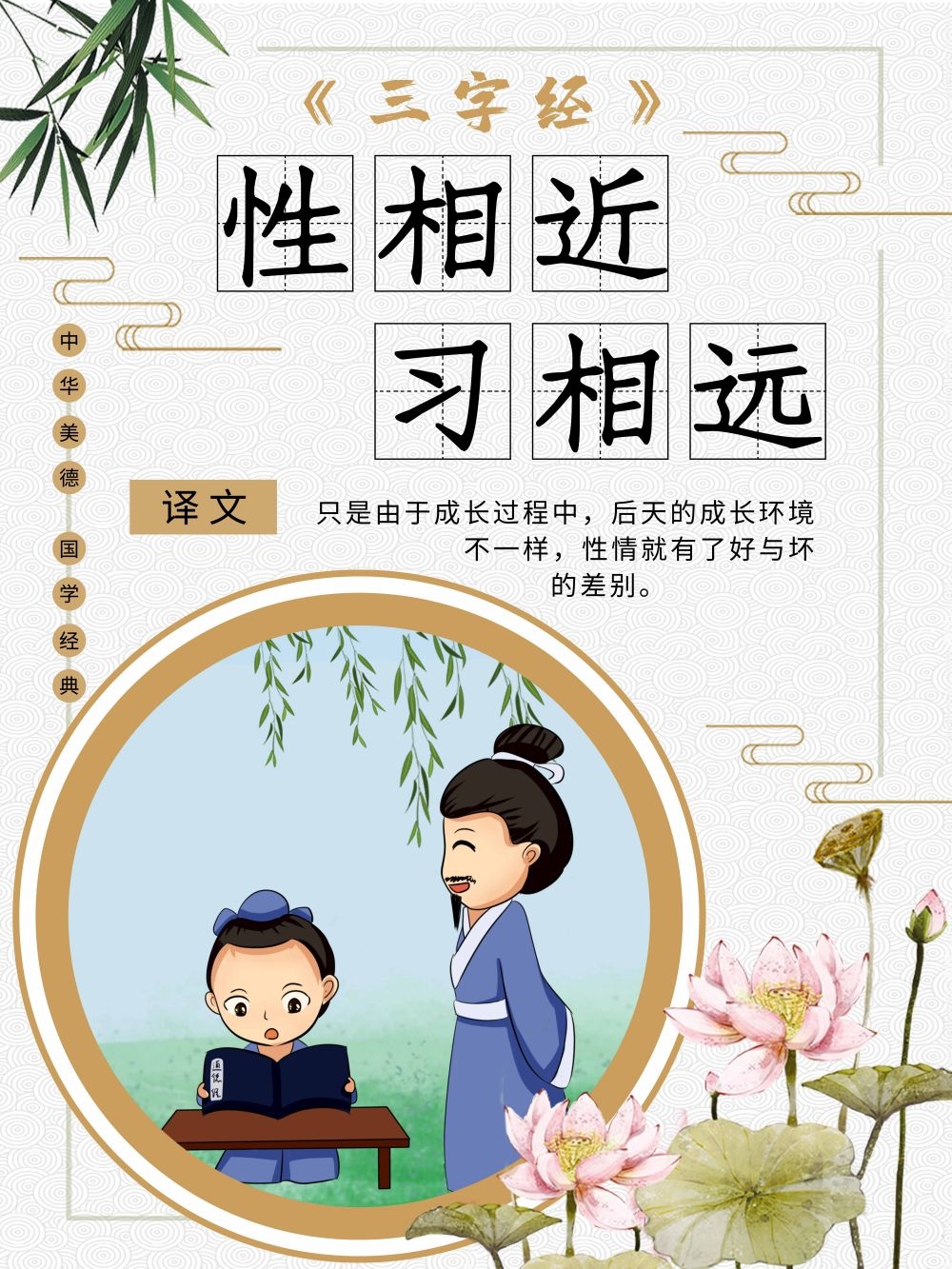 中国风古典传统美德中华文化三字经海报学校宣传展板素材 (2)