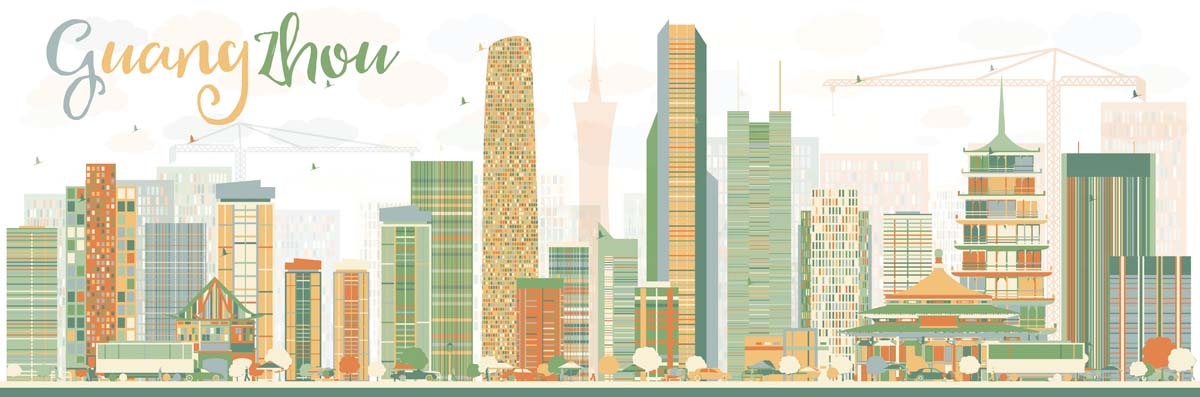 广州城市建筑剪影插画线稿平面海报素材 (2)