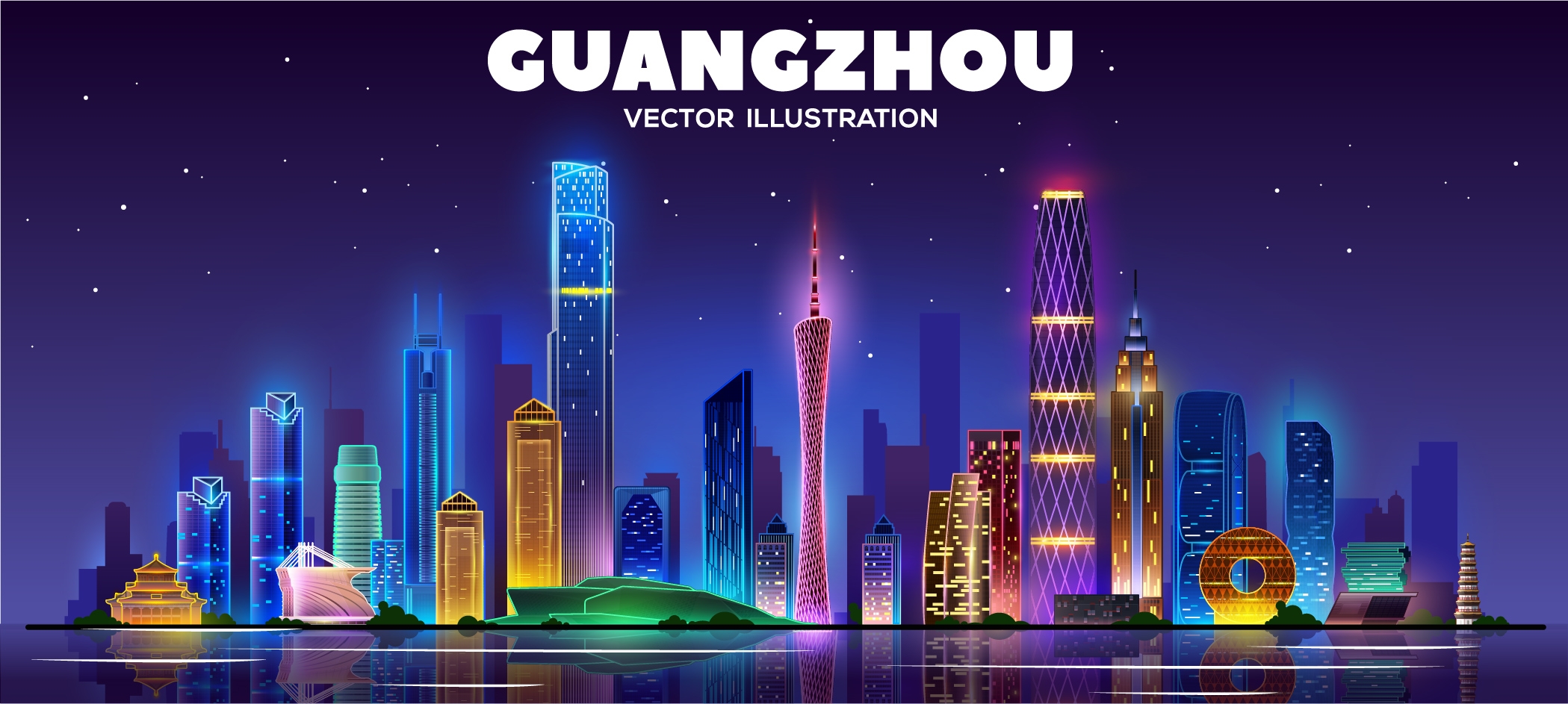 广州城市建筑剪影插画线稿平面海报素材 (29)