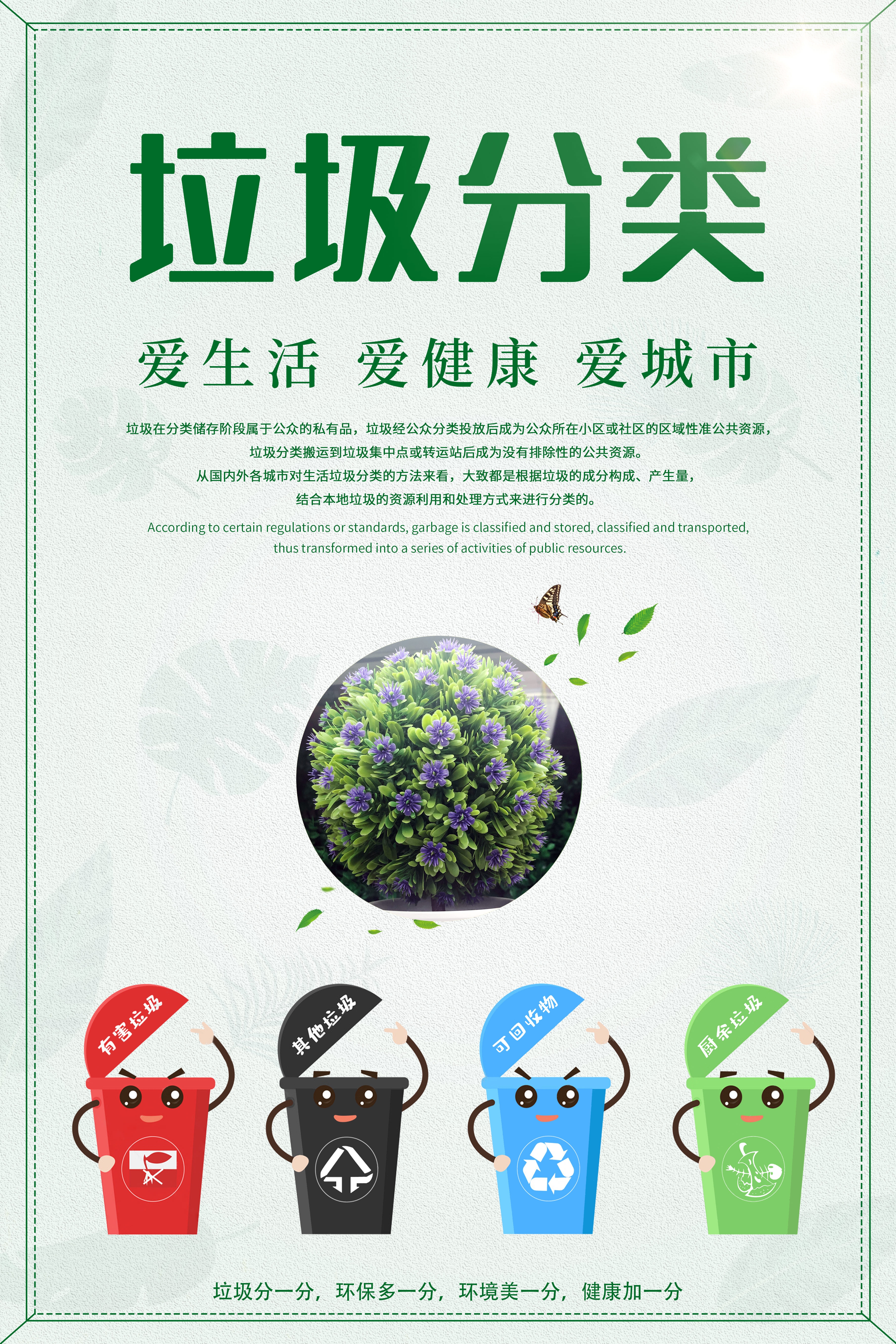 垃圾分类从我做起循环利用绿色环保垃圾不落地海报展板170