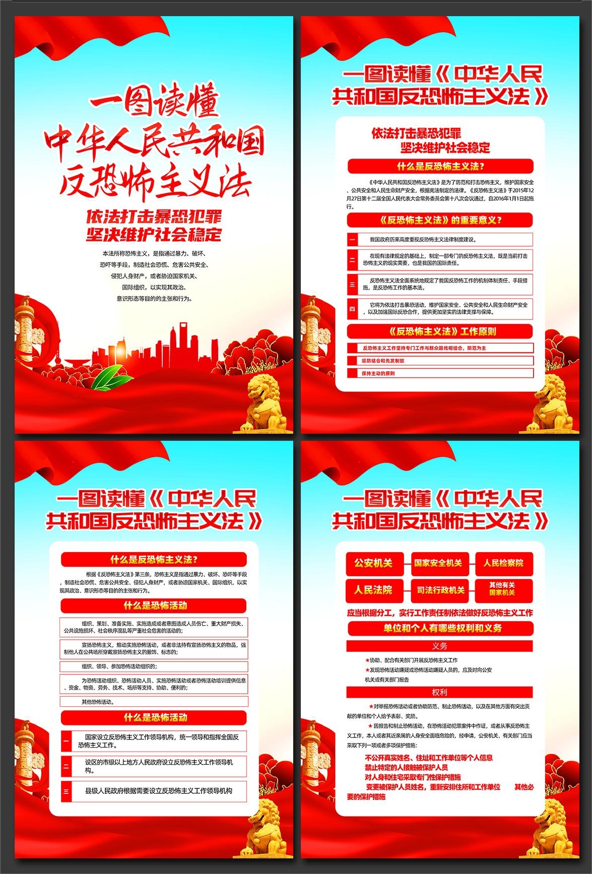 一图读懂反恐怖主义法宣传展板海报图片PSD设计素材3
