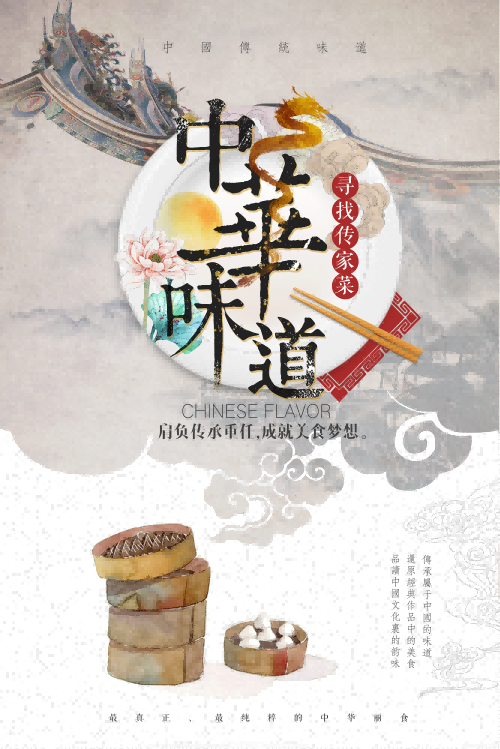 复古怀旧美食中华美食壁画背景绘PSD源文件素材模板20