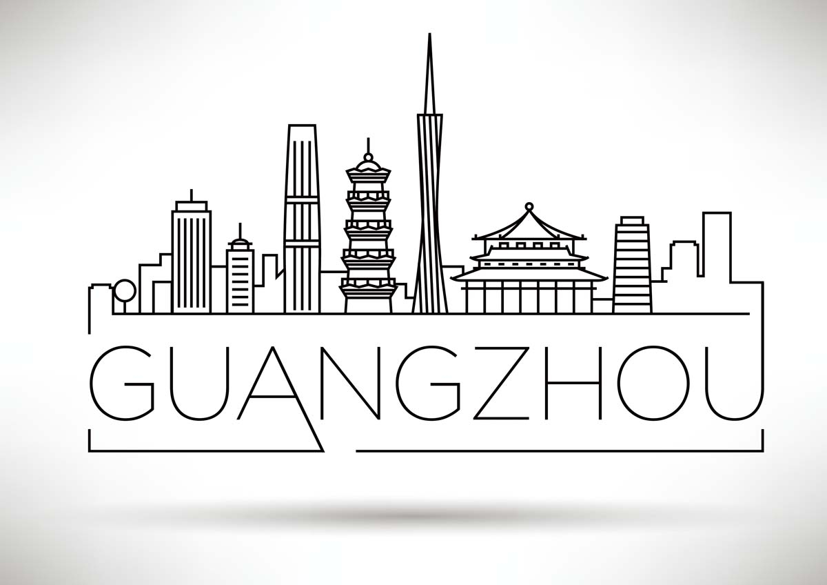 广州城市建筑剪影插画线稿平面海报素材
