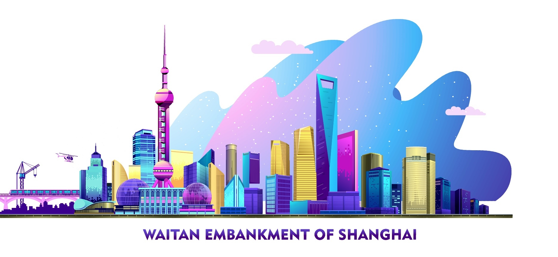 上海城市建筑剪影插画线稿平面海报素材