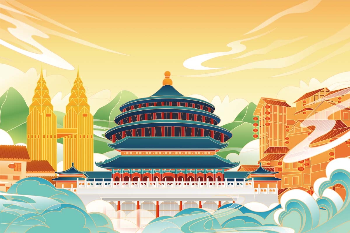 重庆城市建筑剪影插画线稿平面海报素材