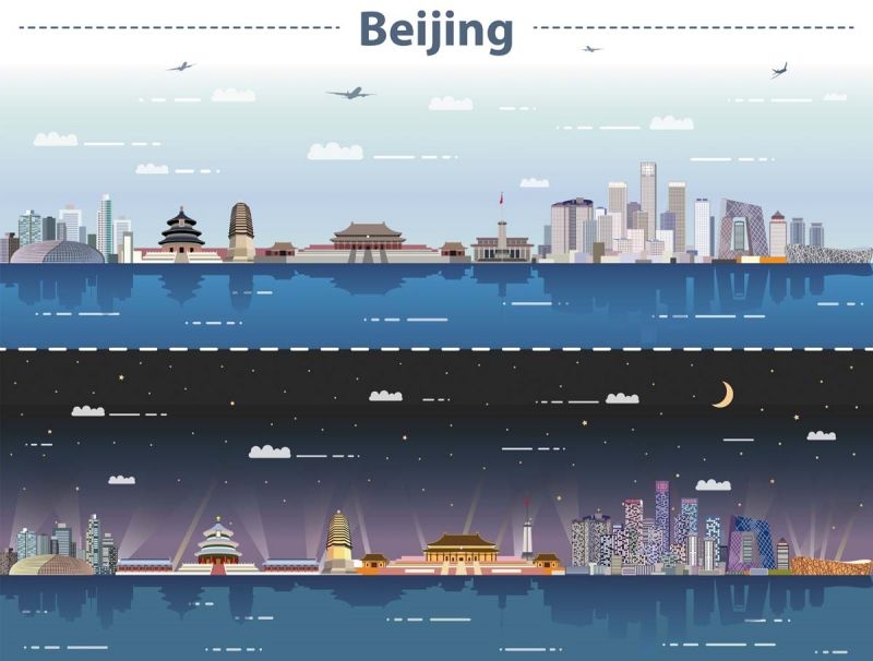 北京城市建筑剪影插画线稿平面海报素材