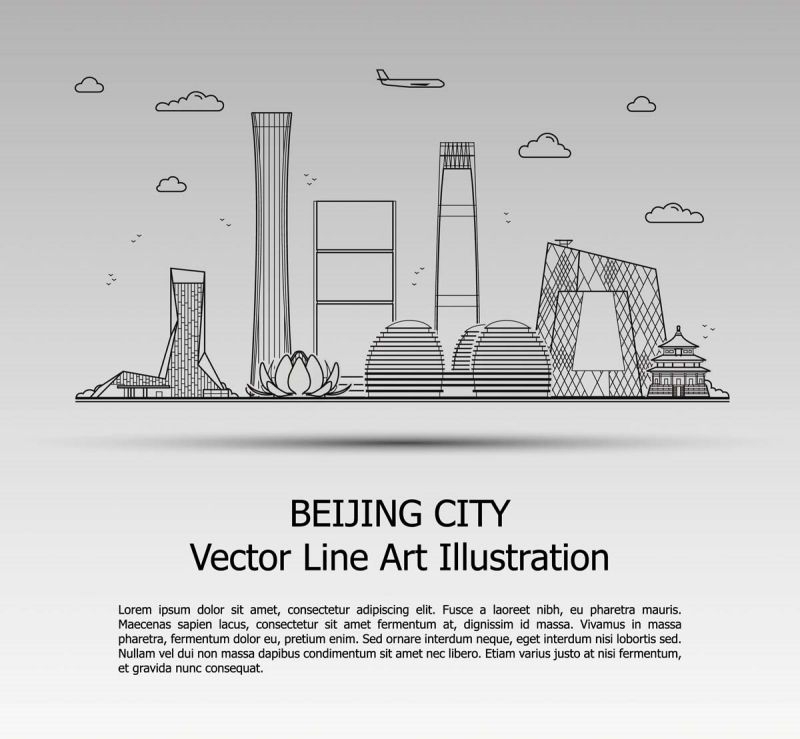 北京城市建筑剪影插画线稿平面海报素材