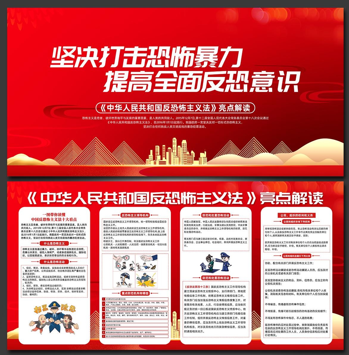 一图读懂反恐怖主义法宣传展板海报图片PSD设计素材8