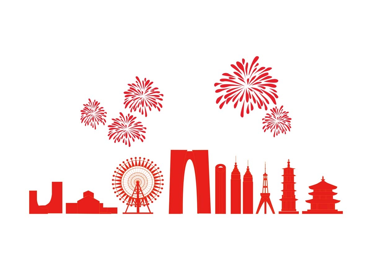 苏州城市建筑剪影插画线稿平面海报素材