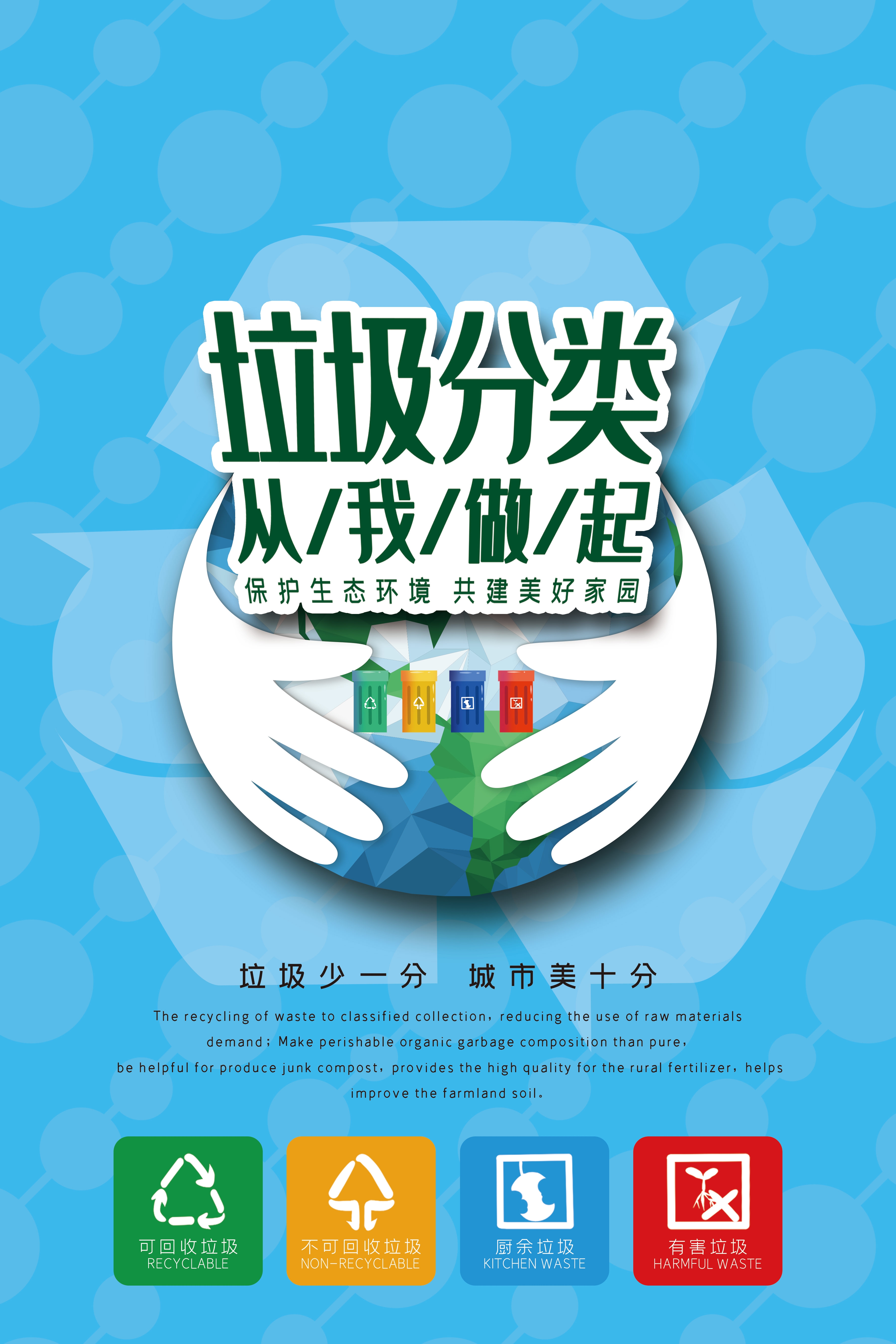 垃圾分类从我做起循环利用绿色环保垃圾不落地海报展板205