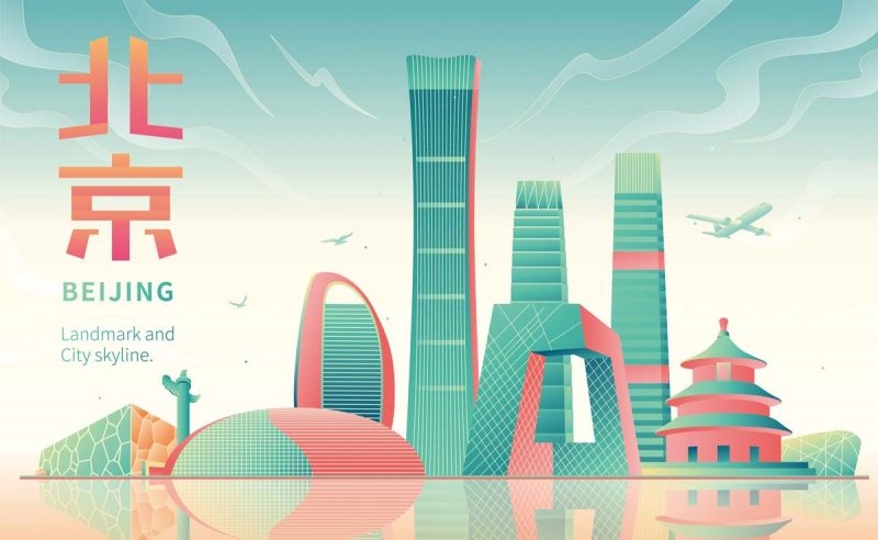 北京城市建筑剪影插画线稿平面海报素材