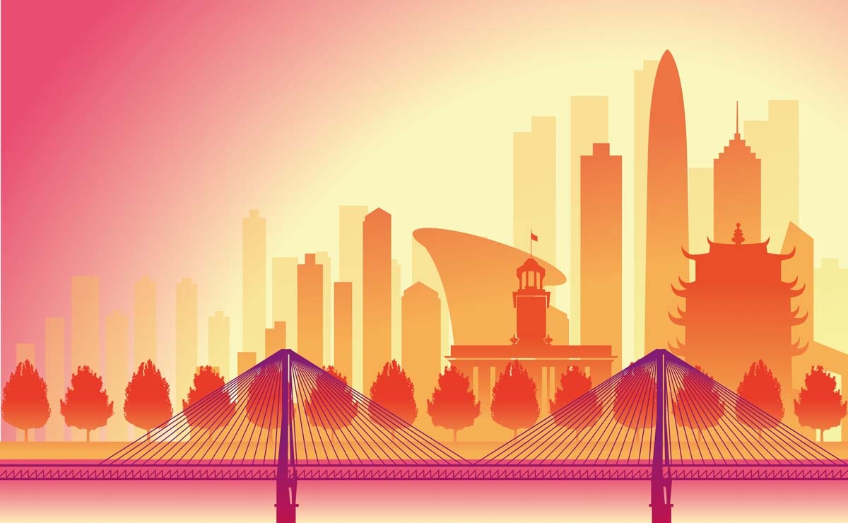 国潮武汉城市建筑线稿插画平面海报素材