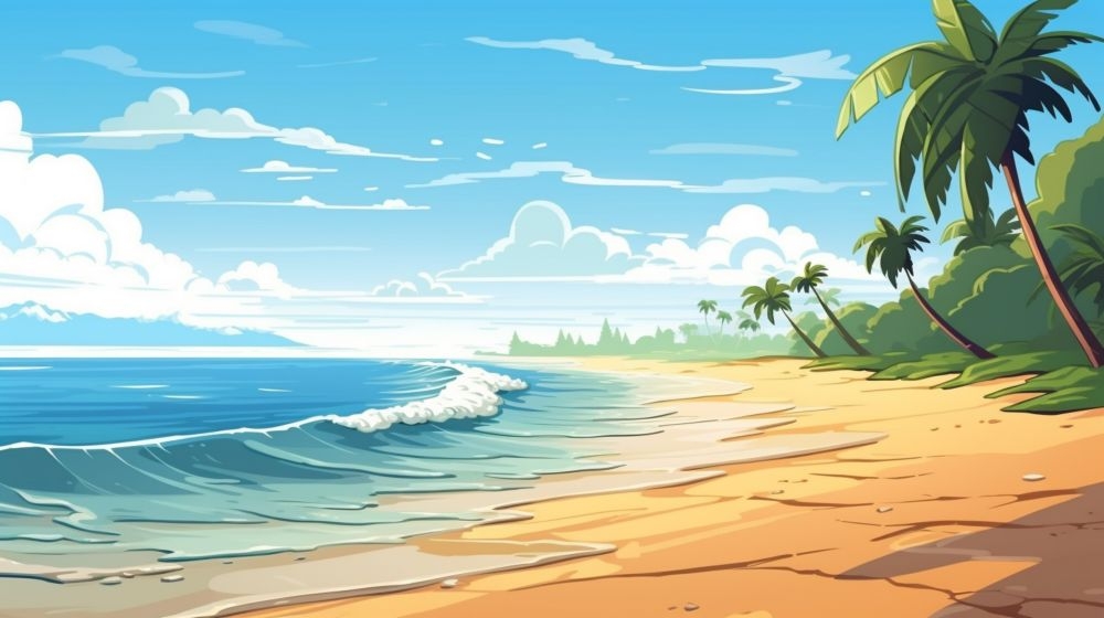 手绘卡通夏天夏日大海边沙滩天空自然风景插画背景展板海报矢量素材图 (9)