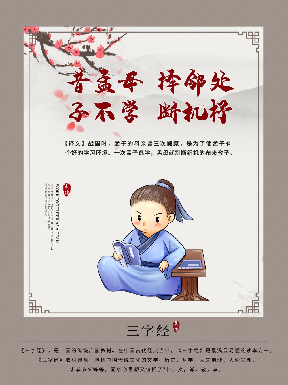 中国风古典传统美德中华文化三字经海报学校宣传展板素材