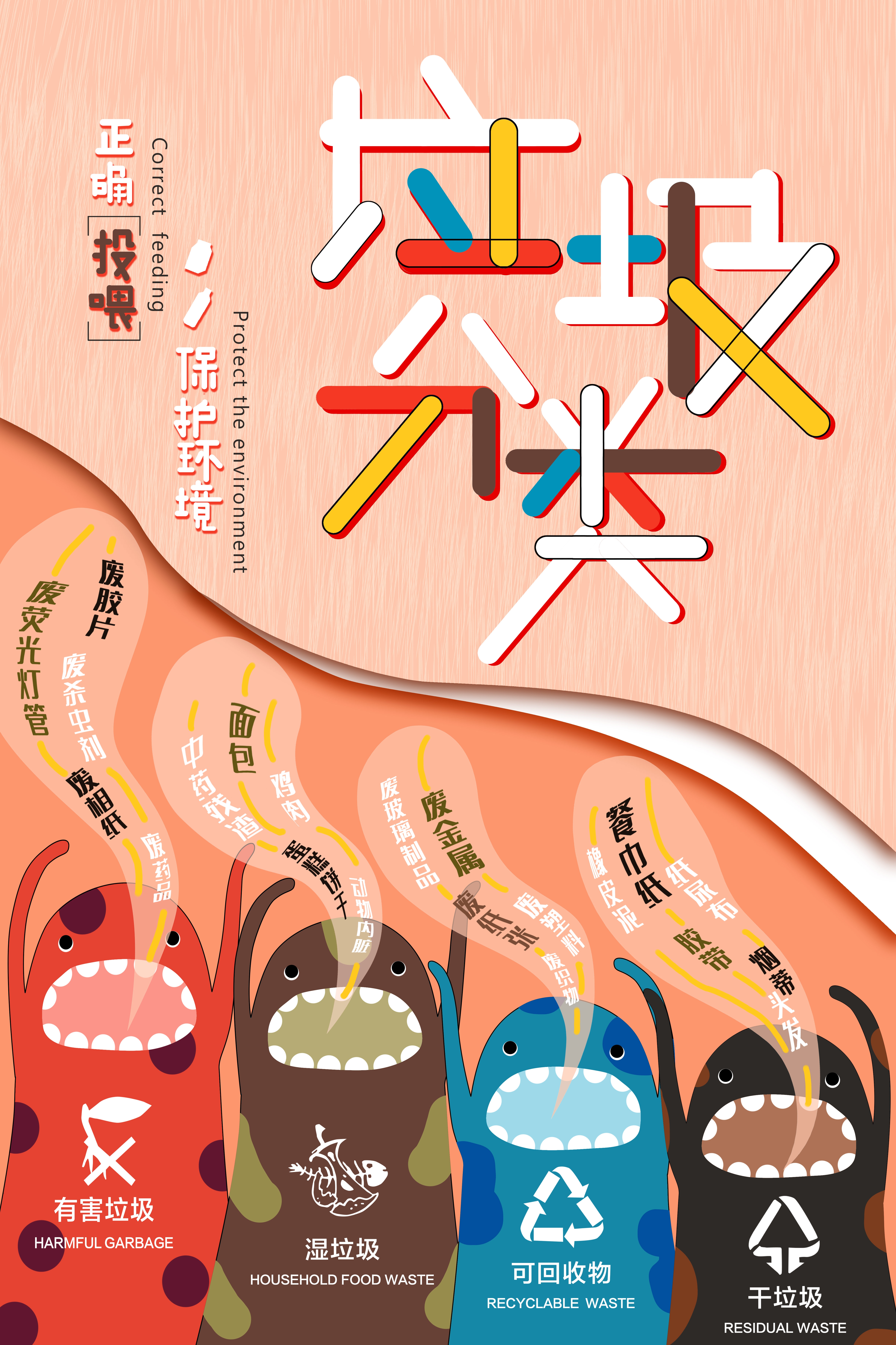 垃圾分类从我做起循环利用绿色环保垃圾不落地海报展板203