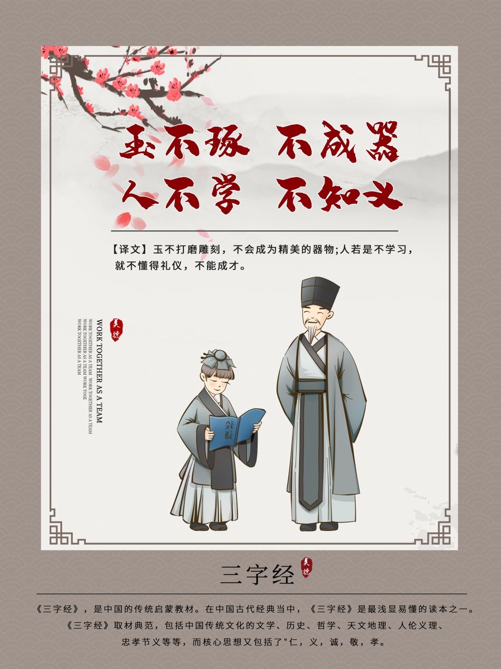 中国风古典传统美德中华文化三字经海报学校宣传展板素材 (7)