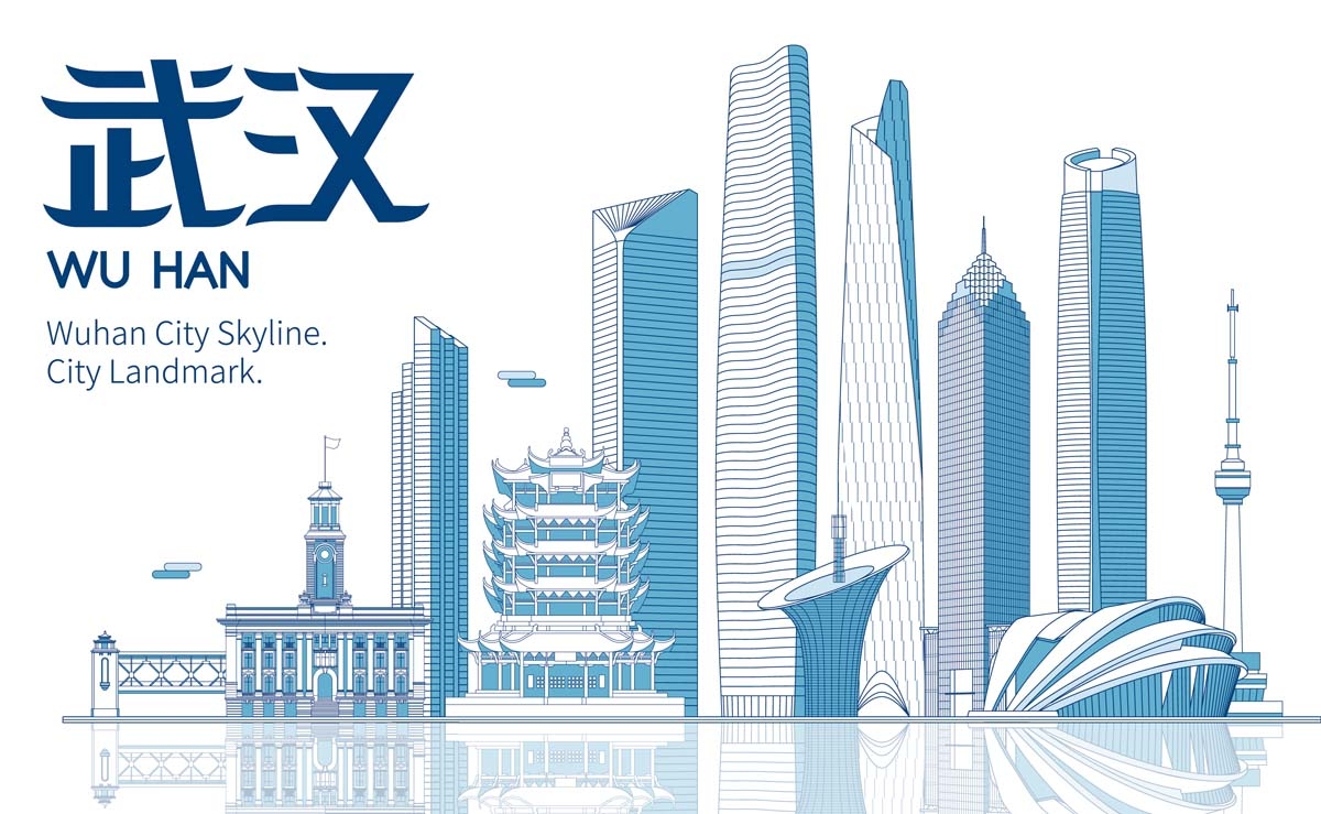 国潮武汉城市建筑线稿插画平面海报素材 (28)