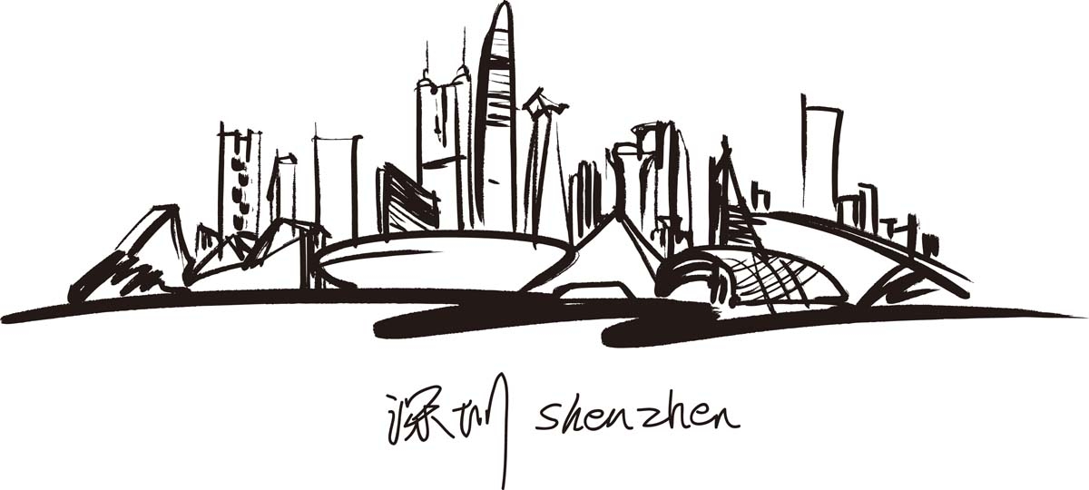 深圳城市建筑剪影插画线稿平面海报素材