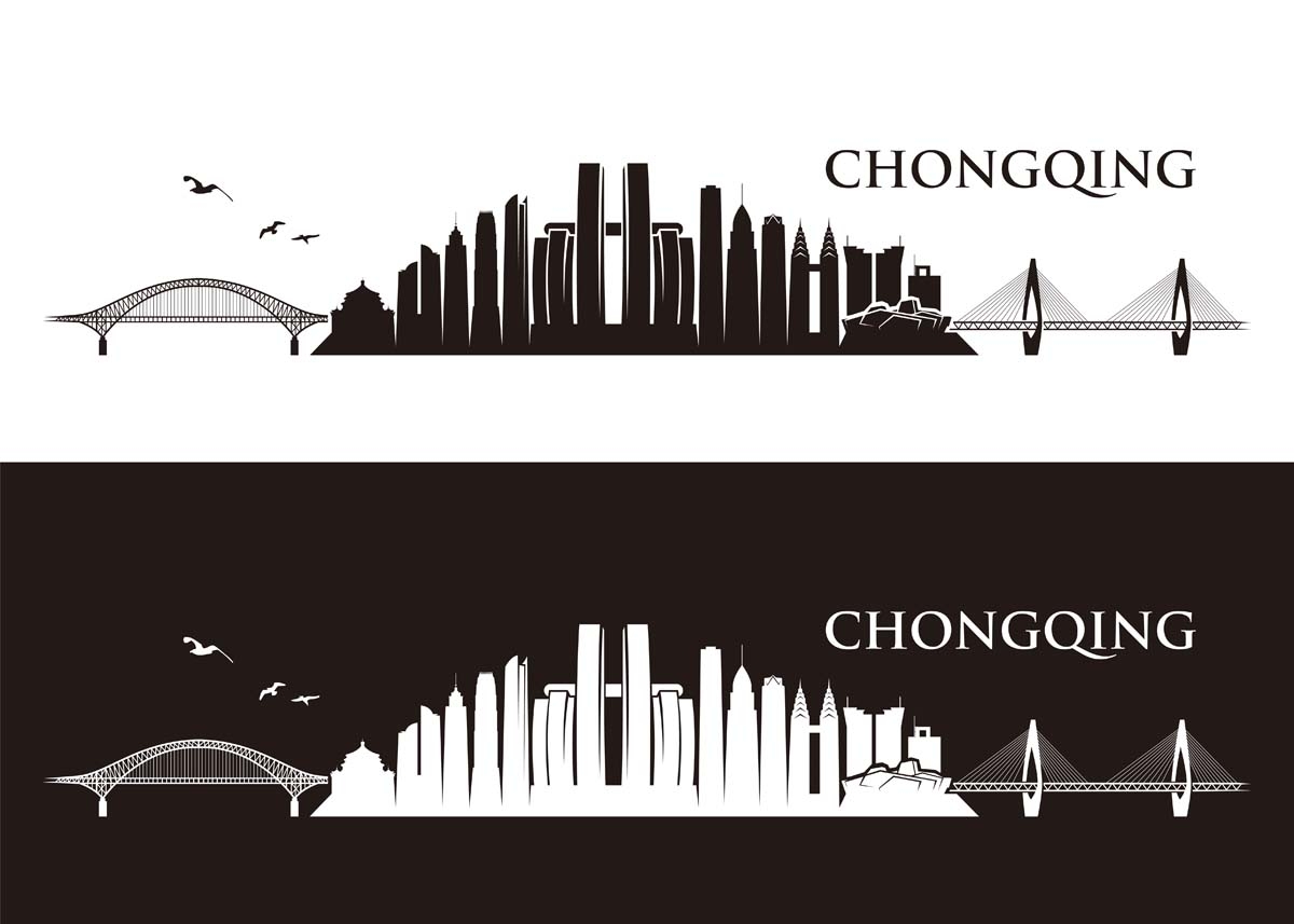 重庆城市建筑剪影插画线稿平面海报素材