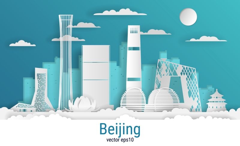 北京城市建筑剪影插画线稿平面海报素材