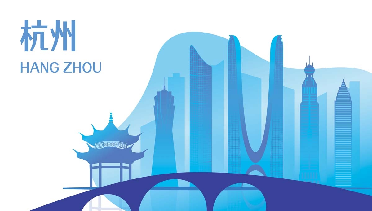 杭州城市建筑剪影插画海报素材