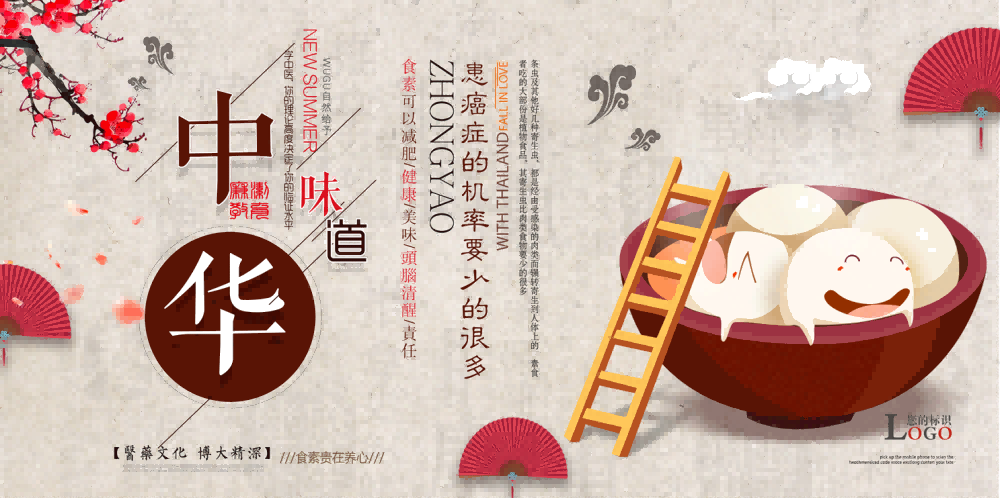 复古怀旧美食中华美食壁画背景绘PSD源文件素材模板1