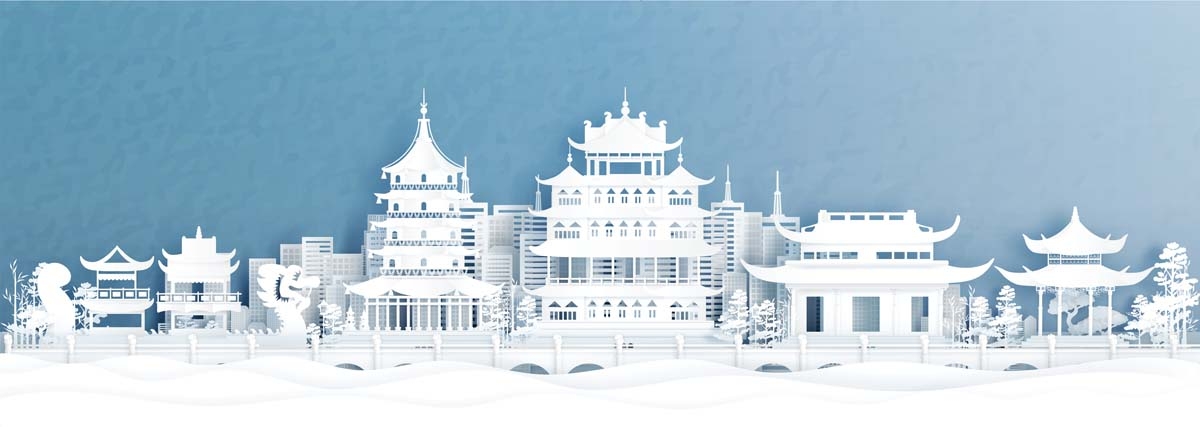 杭州城市建筑剪影插画海报素材